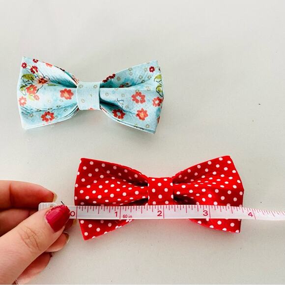 3/$20 NEW HANDMADE Blue Floral White Red Polka Dot Dog Cat Pet Collar Bow Tie - Picture 2 of 5